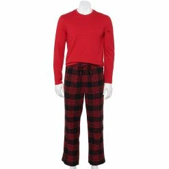 Men's Sonoma Goods For Life® Top & Flannel Pants Pajama Set -Clearance Sales Store 5639994 Black Luxe Red