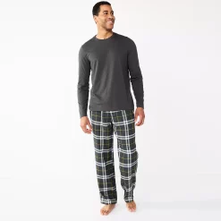 Men's Sonoma Goods For Life® Top & Flannel Pants Pajama Set -Clearance Sales Store 5639994 Gray Gold Cream