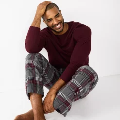 Men's Sonoma Goods For Life® Top & Flannel Pants Pajama Set -Clearance Sales Store 5639994 Grey Burg Plaid