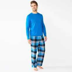 Men's Sonoma Goods For Life® Top & Flannel Pants Pajama Set -Clearance Sales Store 5639994 Heather Blue Plaid