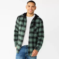 Men's Sonoma Goods For Life® Hooded Flannel Button-Down Shirt -Clearance Sales Store 5640627 Green Plaid