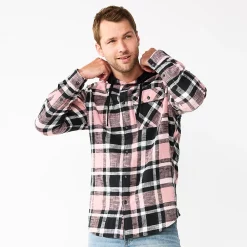 Men's Sonoma Goods For Life® Hooded Flannel Button-Down Shirt -Clearance Sales Store 5640627 Pink Plaid