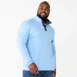 Big & Tall Sonoma Goods For Life® Quilted Quarter-Snap Top -Clearance Sales Store 5646708 Light Blue