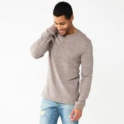 Men's Sonoma Goods For Life® Thermal Henley Top -Clearance Sales Store 5659148 Brown