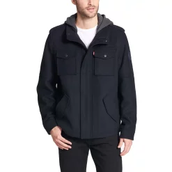 Men's Levi's Wool-Blend Hooded Military Jacket -Clearance Sales Store 5697516 Navy