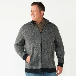 Big & Tall Sonoma Goods For Life® Full-Zip Fleece Sweater -Clearance Sales Store 5830782 Charcoal