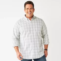Big & Tall Sonoma Goods For Life® Perfect Length Button-Down Shirt -Clearance Sales Store 6150506 Gray White