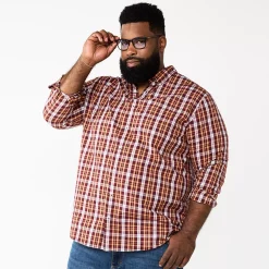 Big & Tall Sonoma Goods For Life® Perfect Length Button-Down Shirt -Clearance Sales Store 6150506 Orange Plaid