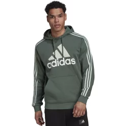 Big & Tall adidas Essential 3-Stripes Badge of Sport Hoodie -Clearance Sales Store 6171344 Green Oxide