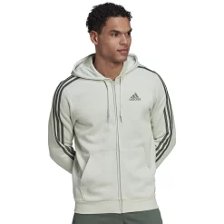 Men's adidas Essential Full-Zip Fleece Hoodie -Clearance Sales Store 6172049 Linen Green