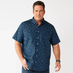 Big & Tall Sonoma Goods For Life® Poplin Button-Down Shirt -Clearance Sales Store 6197017 Navy Bandana Print